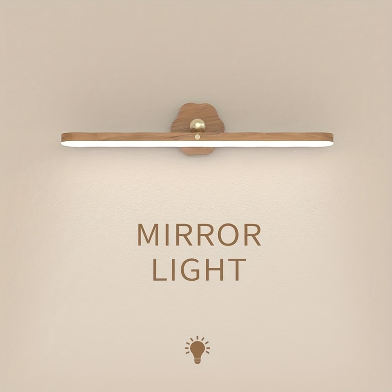 

1pc Simple Makeup Touch Mirror Front Light, 360 Degree Rotatable Magnetic Touch Light, Rechargeable Led Wooden Cabinet Light, Bedside Night Light, Reading Light, Semi Flush Mount