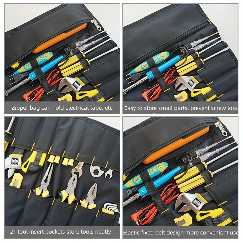 2pcs Multi-Purpose Tool Roll Up Bag Wrench Roll Pouch Hanging Carrier w/5  Pocket
