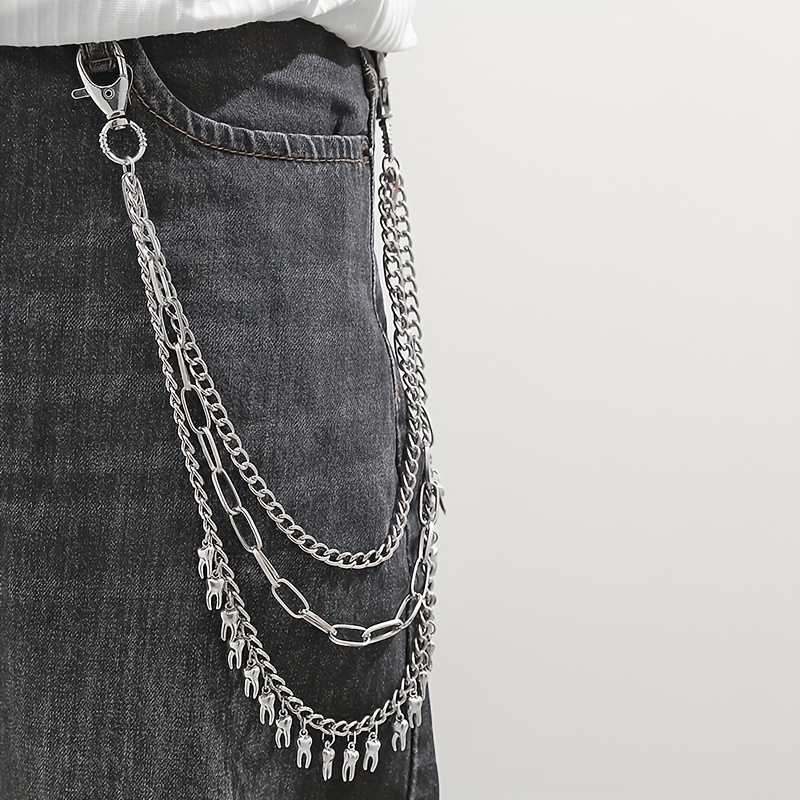Men's Pants Chains Metal Skull Decoration Layered Hip Hop - Temu