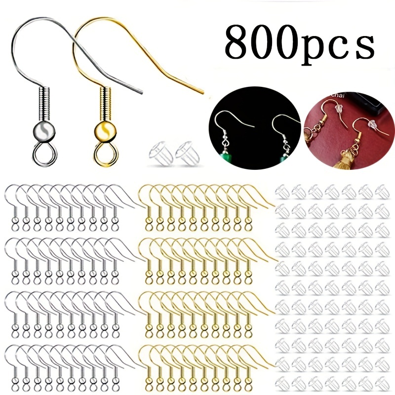 Hypoallergenic Earring Hooks for Jewelry Making, 800Pcs Earring Making Kit  Included Fish Earring Hooks, Jump Rings in 2 Sizes, Earring Backs for DIY