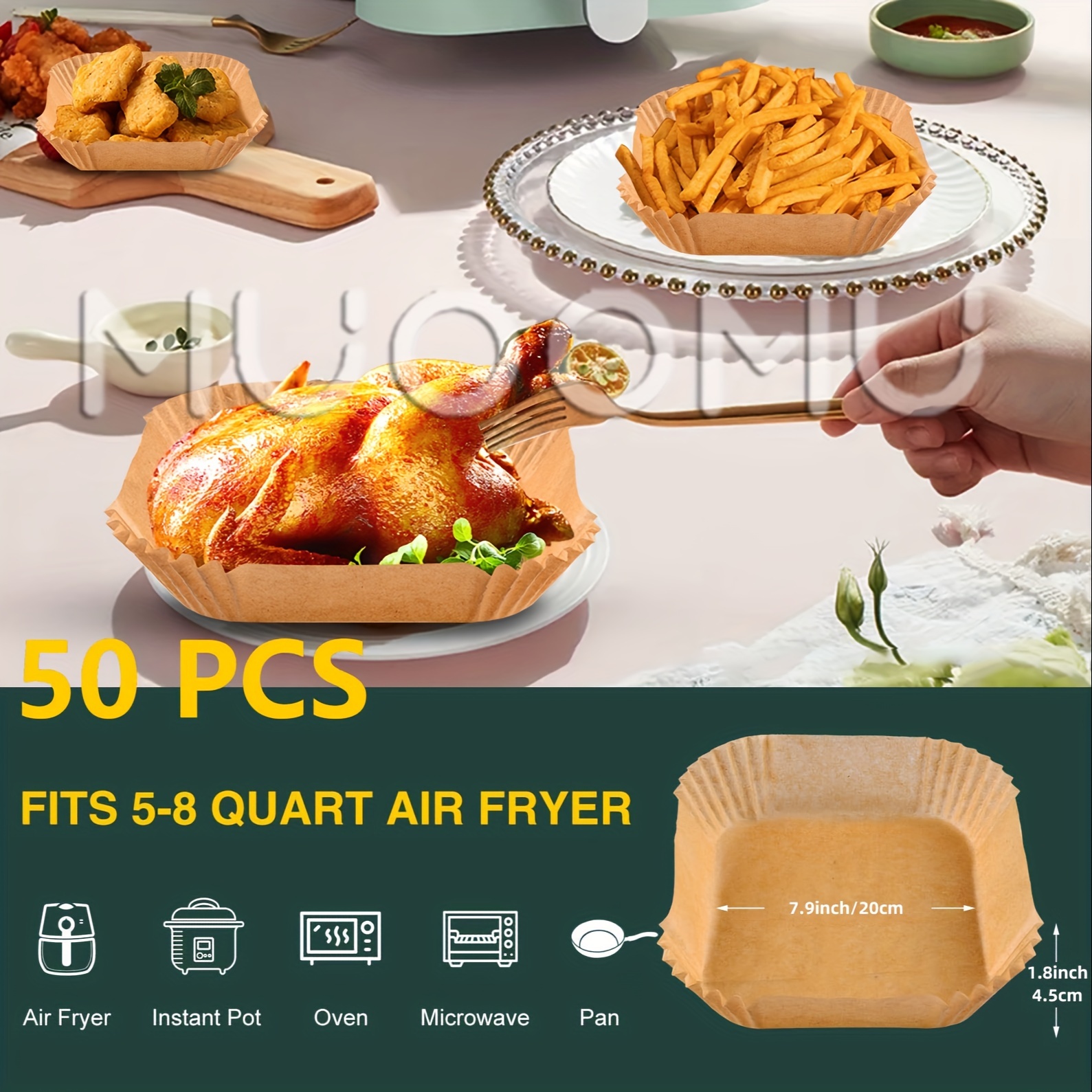 50pcs Rectangle Air Fryer Liners, Parchment Paper Sheets, Non