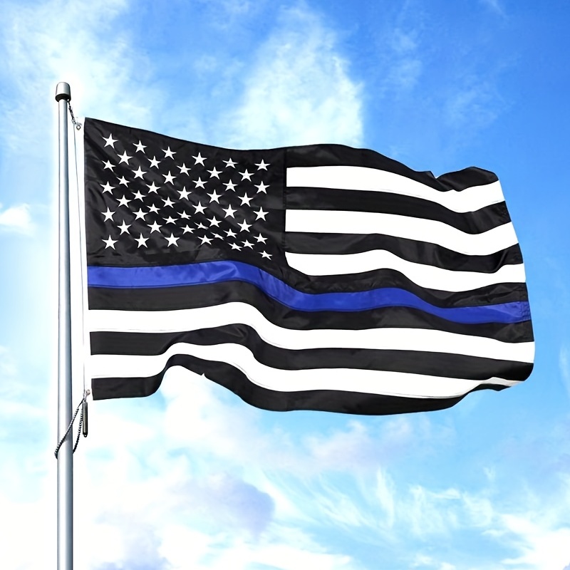 1pc us police flag thin blue line black and white polyester printed stripe banner