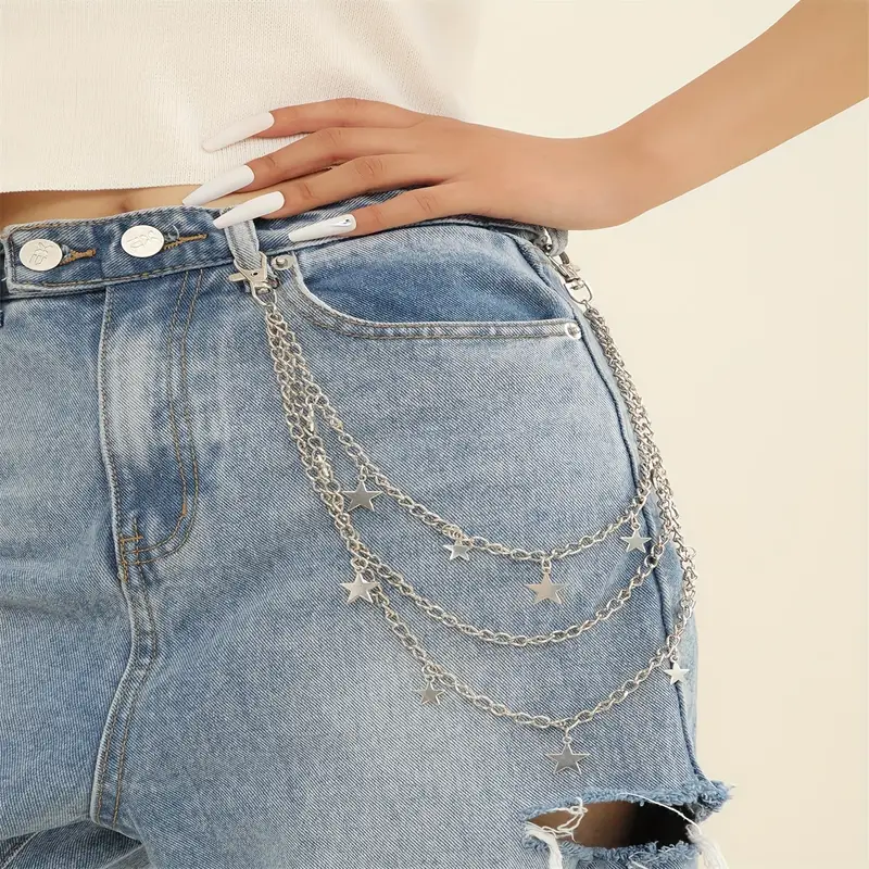 Stars Pendant Pants Chain Belt Chain Trendy Layered Pocket Chain Wallet  Chain Casual Jeans Accessories For Women Girls