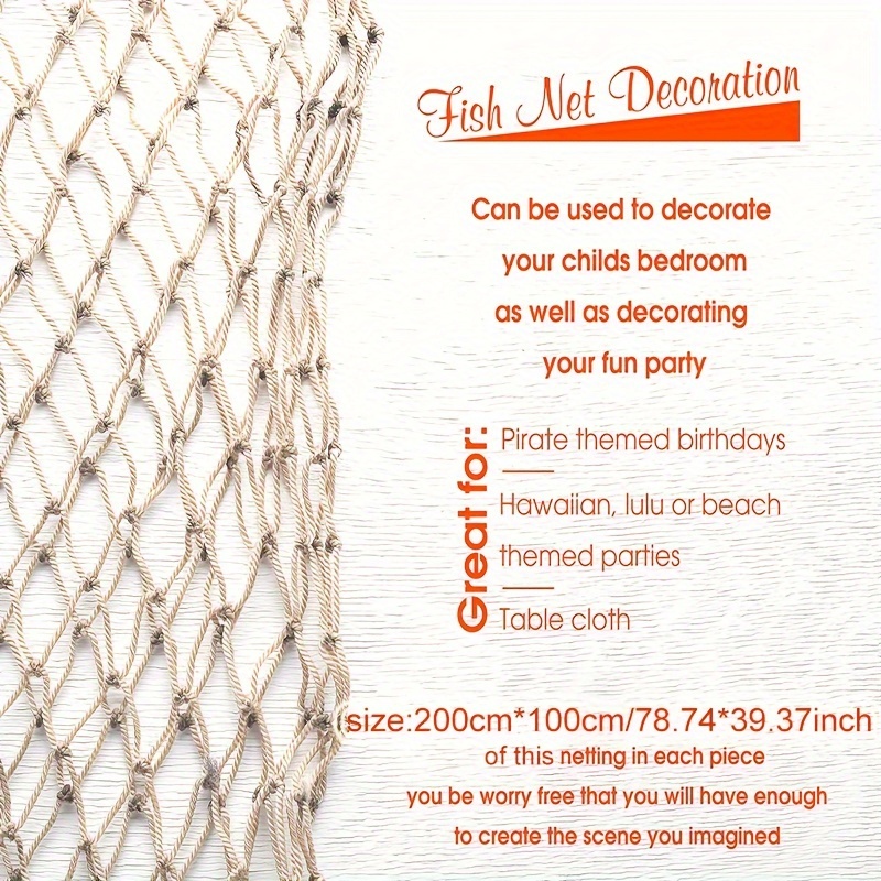 Netting Decoration, Fish Net Party Decor – Natural Color Cotton Netting 48”  x 144” Inches. Fishnet for Nautical Theme, Pirate Party, Hawaiian Party