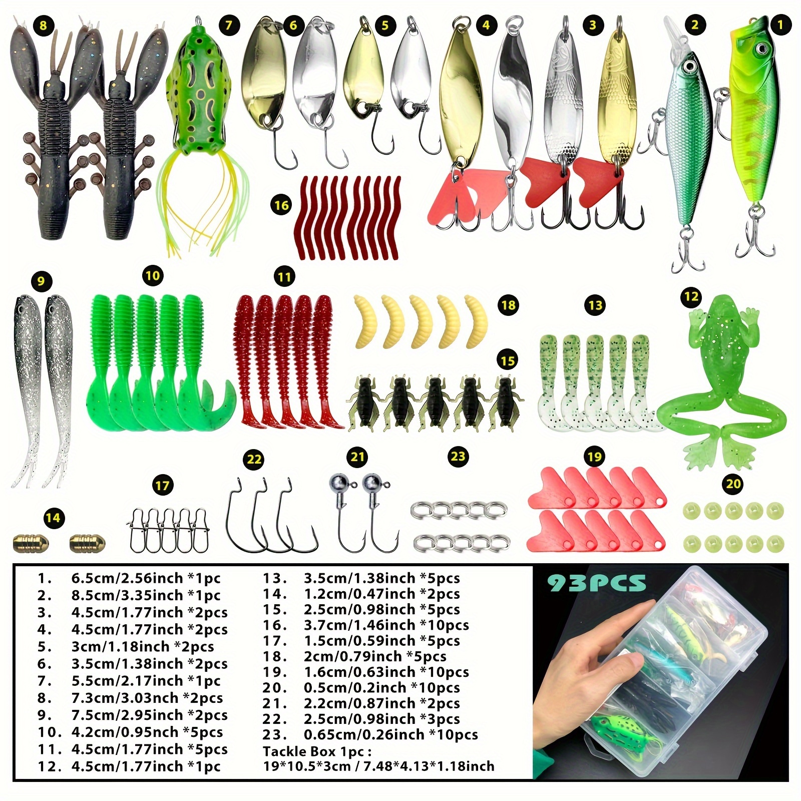 74pcs Fishing Lures Kit for Freshwater, Including Frog Lures Soft Fishing  Lure Hard Metal Lure Popper Minnow Metal Jig Hook for Trout Bass Salmon