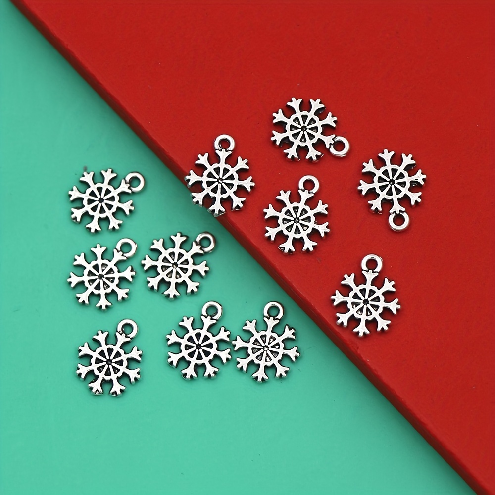 128pcs 17 Styles Snowflake Charms for Jewelry Making Xmas Christmas Snowflake Charms Pendant Beads for DIY Craft Bracelet Necklace