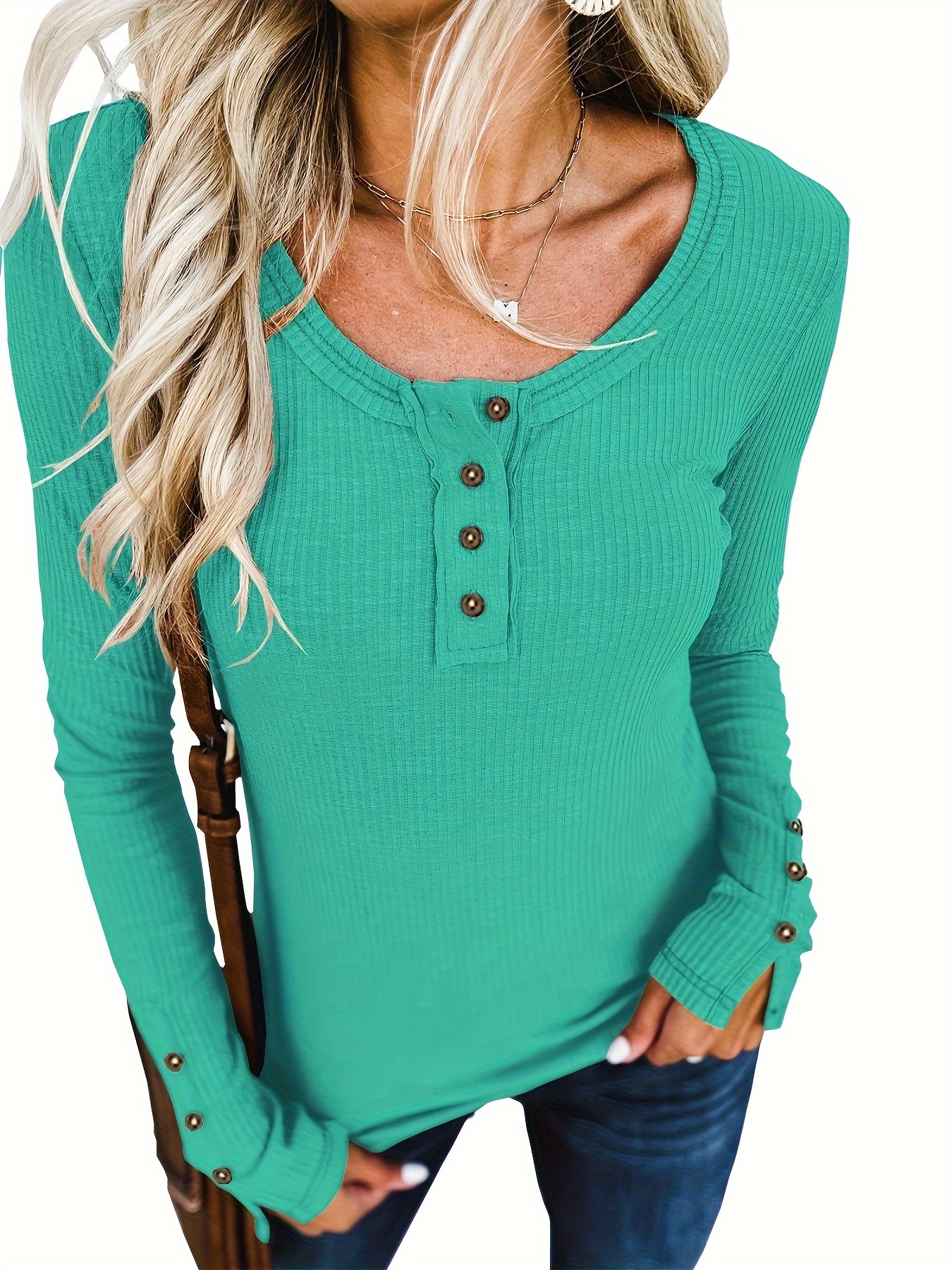 Women Long Sleeve Tops Scoop Neck Low Cut Slim Fitted Henley Shirt Sexy  Basic Tee Shirts Tops Green at  Women's Clothing store