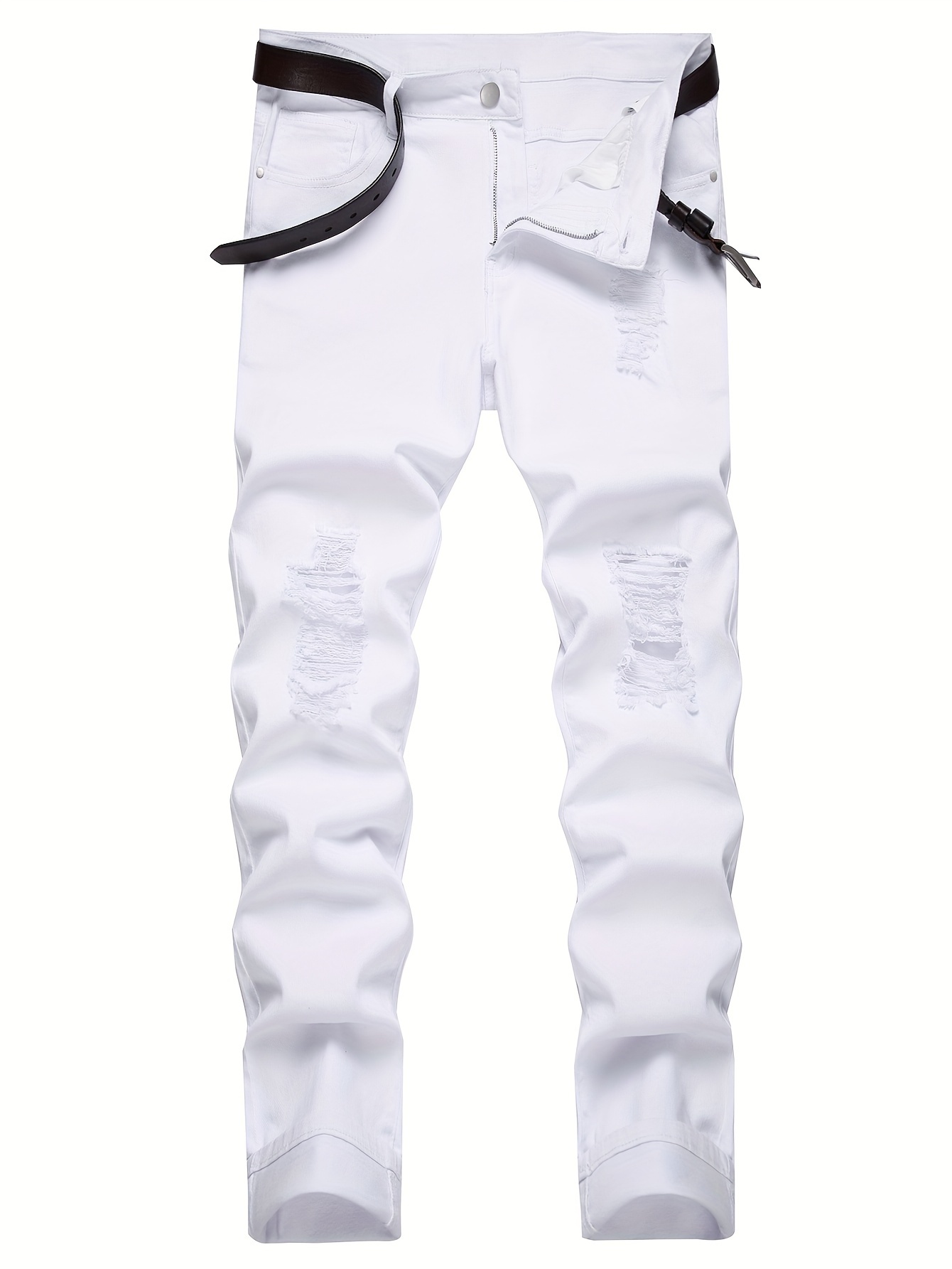 White Ripped Design Slim Fit Jeans Men's Casual Street Style - Temu Bahrain