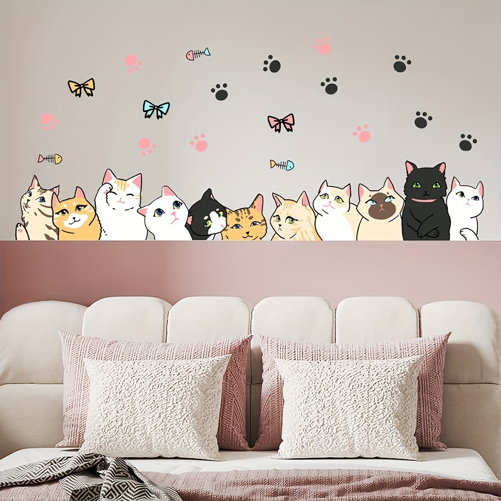 1 juego de pegatinas de pared de gatos bonitos, pegatinas de pared de gatos  y gatitos, decoración de pared para habitaciones de niños JAMW Sencillez