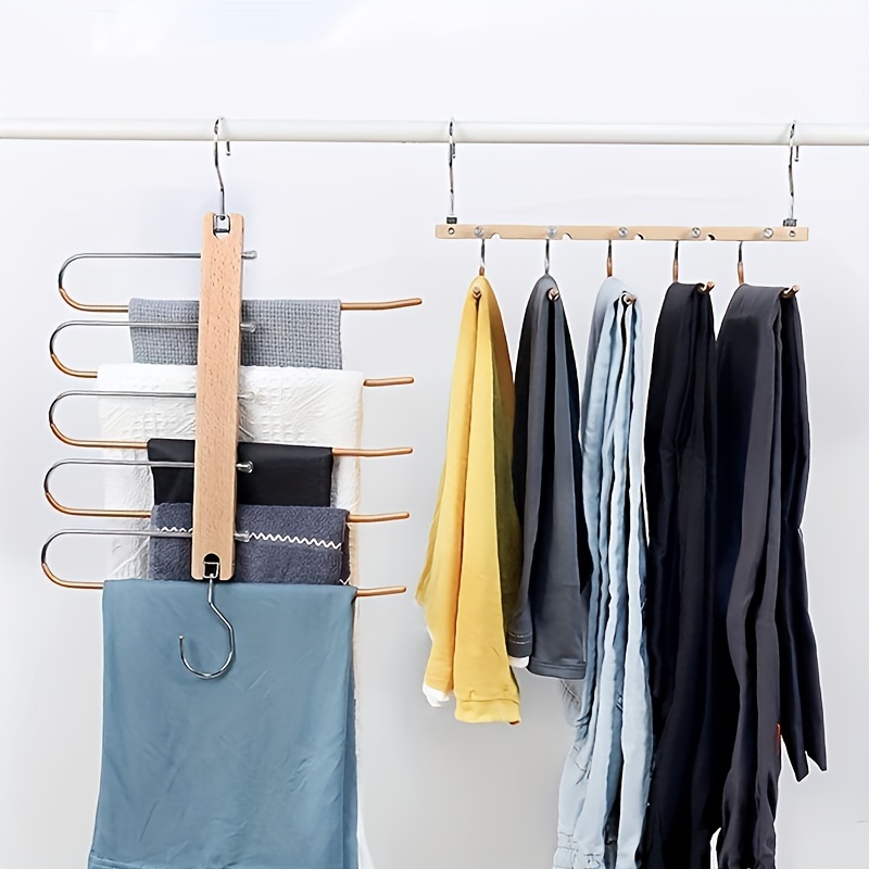 5 in 1 Folding Pants Hanger Solid Wood And Metal Pants Clip