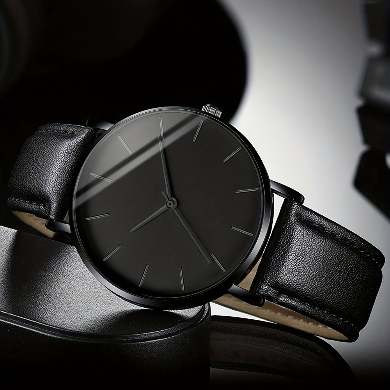 Fashion Men's Black Pu Strap Round Dial Quartz Watch - Temu