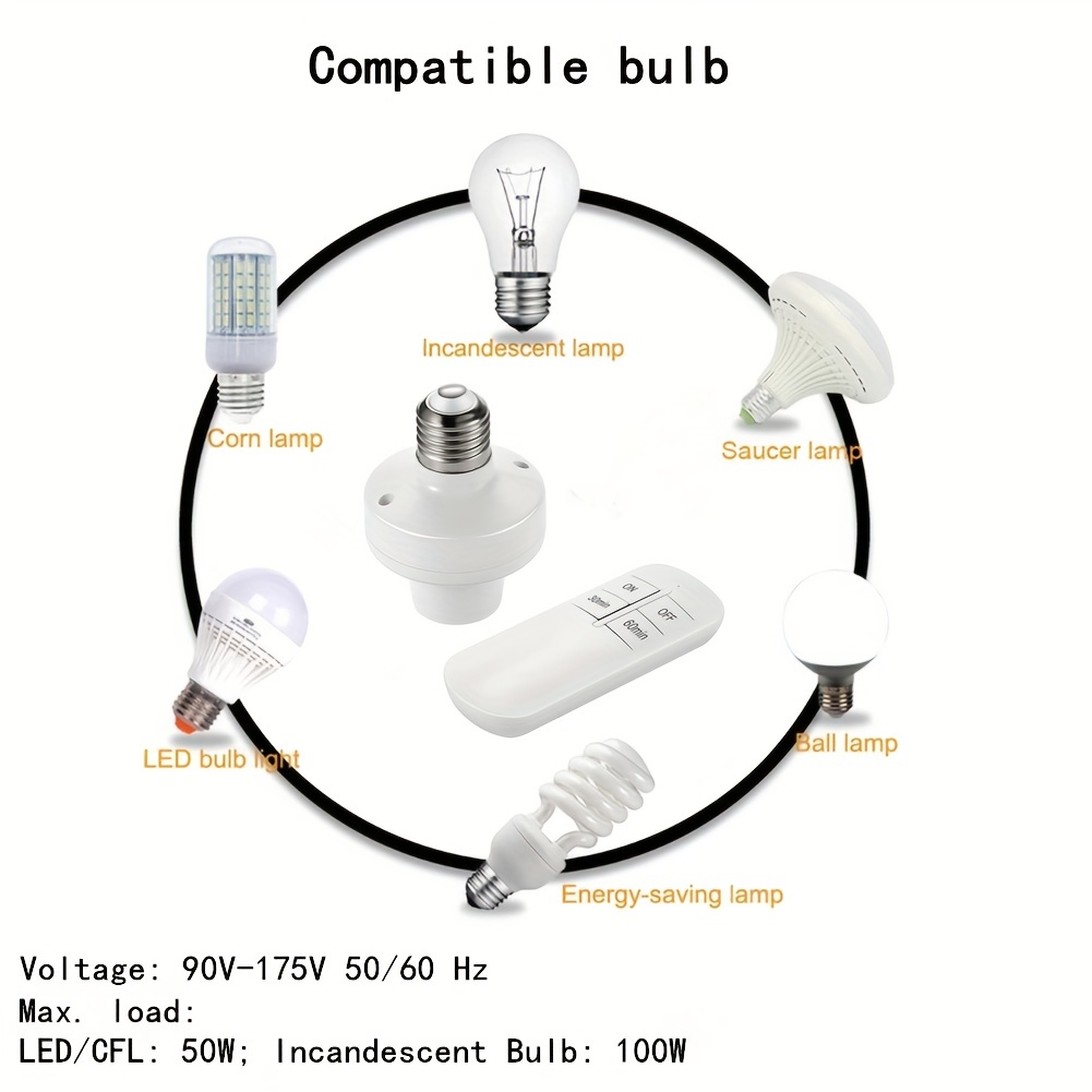 Remote Control Light Lamp Socket, EEEkit E26 E27 Bulb Base Holder, Wireless Light Switch Kit with Timing Function, 50m Long Distance Control, Remote