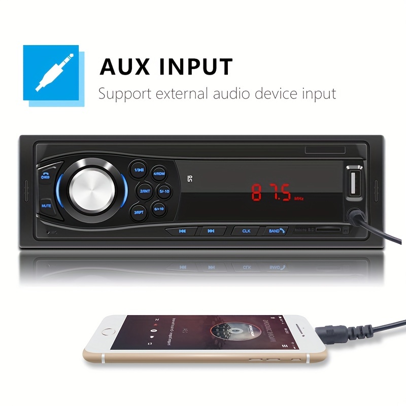 Radio de coche Bluetooth de 12 V, reproductor de MP3, soporte de audio  estéreo para vehículo, FM, USB, SD, AUX, con control remoto