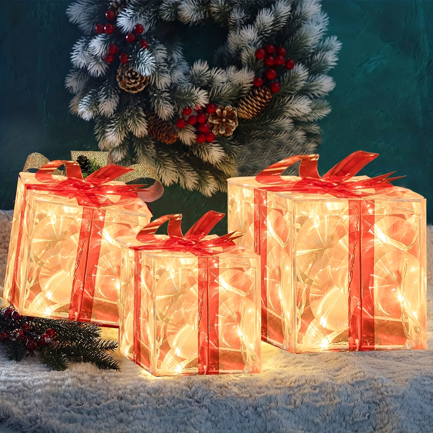 3 Piece Set of Christmas Luminous Gift Box Illuminated Box LED Light Indoor  Outdoor light up tree holiday decor home shop mall hotel decor :  : Home & Kitchen