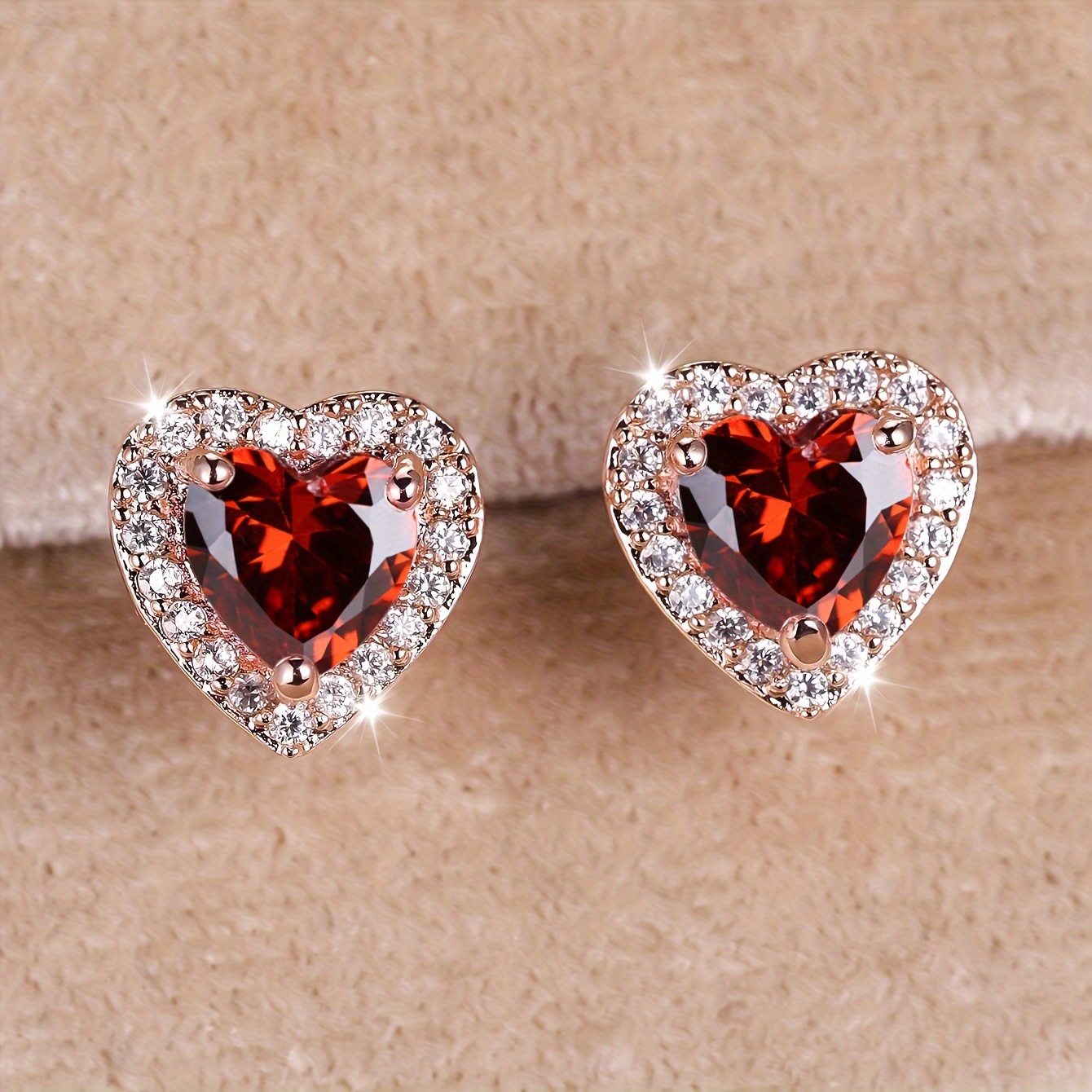 Rose Golden Stud Earrings Multicolor Love Heart Shaped zirconia