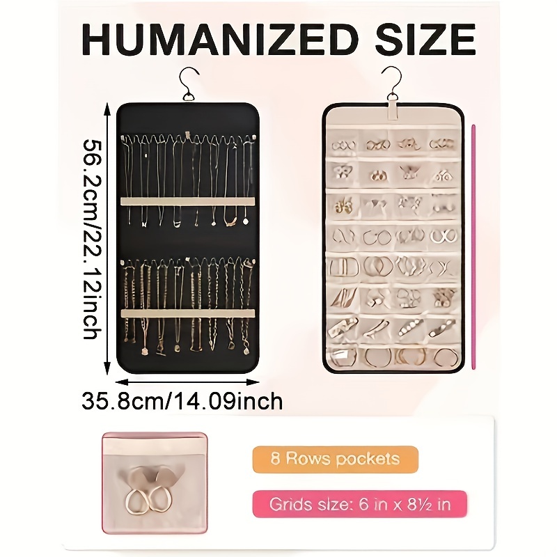 Portable Hanging Jewelry Storage Organizer Roll With Hanger Hooks