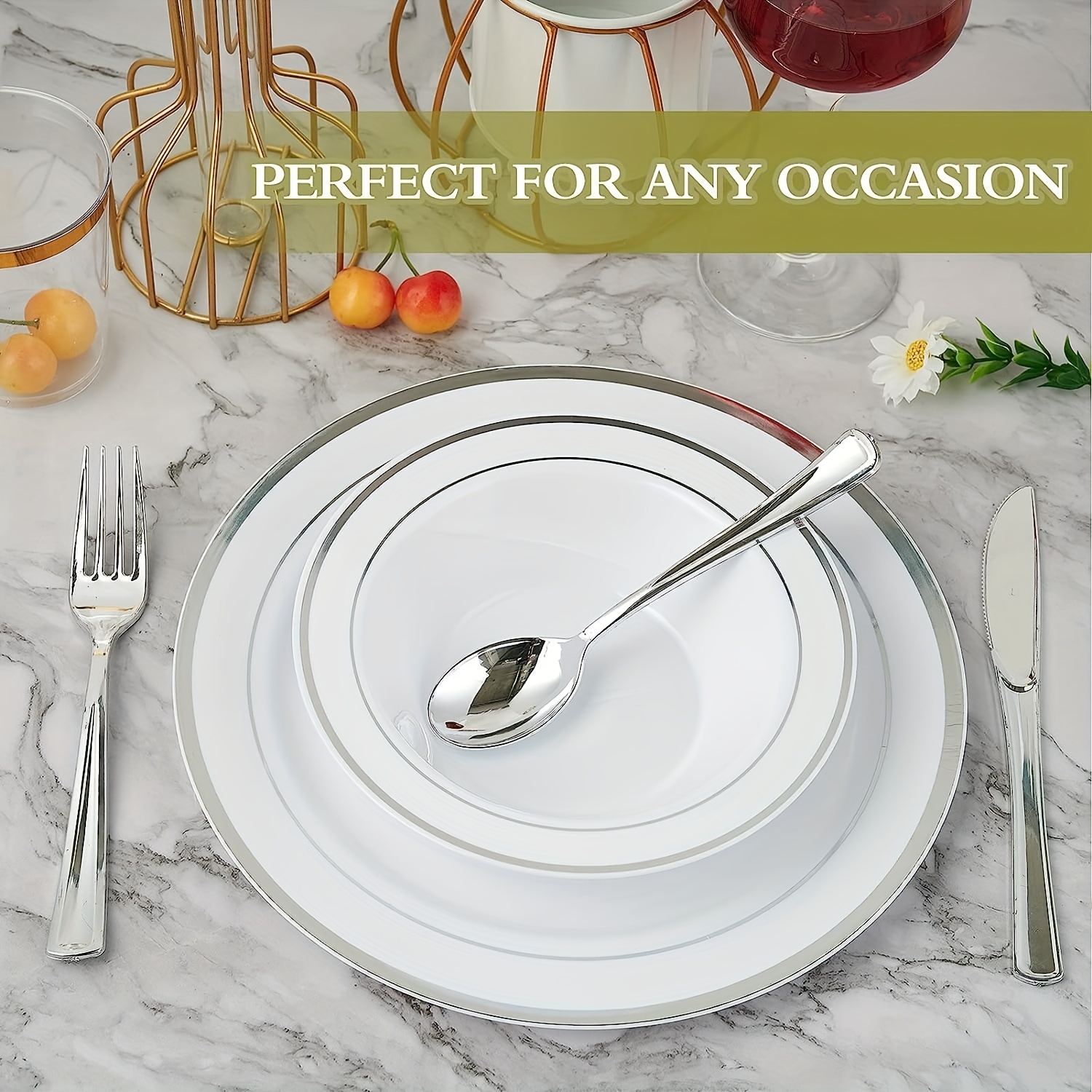 Silvery Plastic Plates, Disposable Plastic Party Plates With White Silvery  Rim Heavy Duty Fancy Wedding Party Plates Include 30 Dinner Plates And 30  Dessert Appetizer Plates For Holiday, Hand Washable And Reusable - Temu