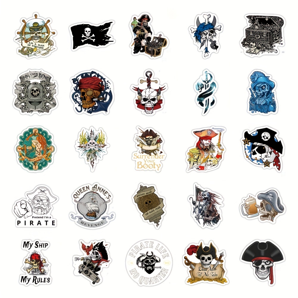 50PCS Pirate Stickers,Jolly Roger Stickers Decals for Pirate Party,Skull  and Crossbones Stickers for Water