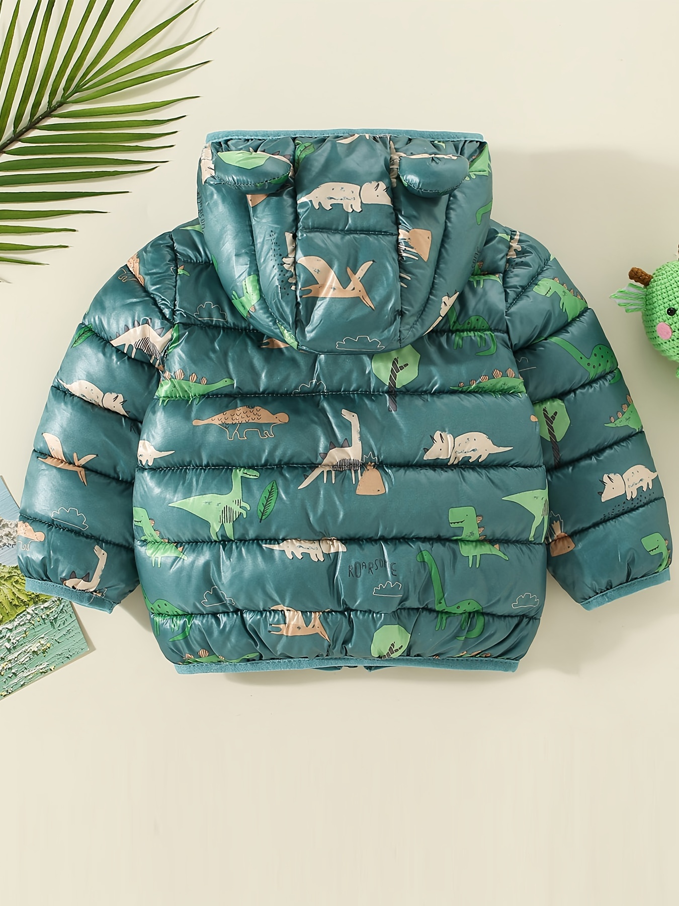Toddler Boys Dinosaur Pattern Puffer Coat Hooded Cotton Padded