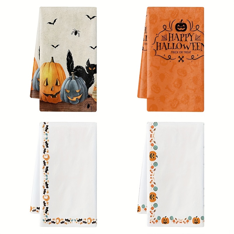 Halloween Spiderweb BOO Kitchen Towel, Orange Stripe Turkish Towel