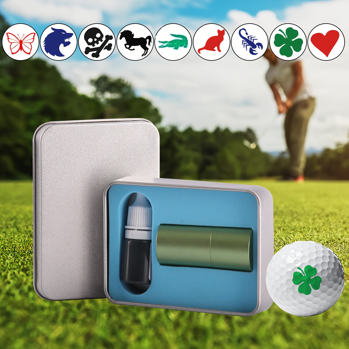 1set Golf Ball Stamper And Stamp Ink With Aluminum Gift Box Golf Ball Marker Golf Accessories