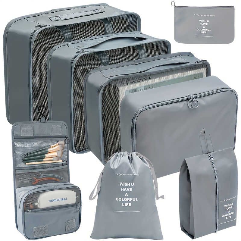 Organizer Valigia Salvaspazio 8Pcs Set, Kit Viaggio Grigio.