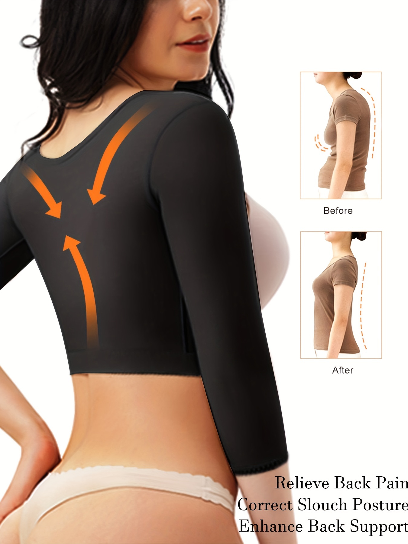 Front Buckle Shaping Tops, 3/4 Sleeve Posture Corrector Compression Slimmer  Crop Top, Women's Underwear & Shapewear