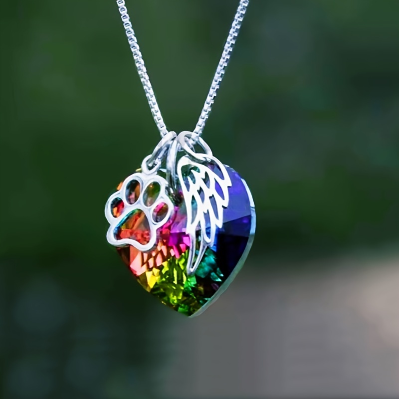 creative trendy exquisite dazzling colorful heart pendant necklace decorative accessories holiday birthday graduation anniversary party gift for girls 0