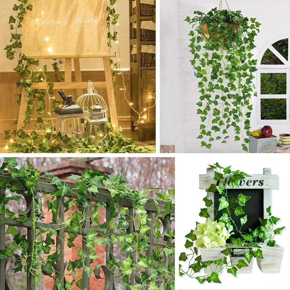 12pcs, 78.74 Inch Artificial Ivy Green Garland Fake Vine Hanging Plant  Background For Room Bedroom Wall Decoration, Green Leaves For Jungle Theme  Part