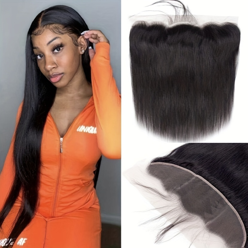 T13x6 Lace Frontal Closure Middle Part Straight Ear To Ear Brazilian 100%  Human Hair For Women Transparent Lace With Baby Hair Pre Plucked Virgin Hair