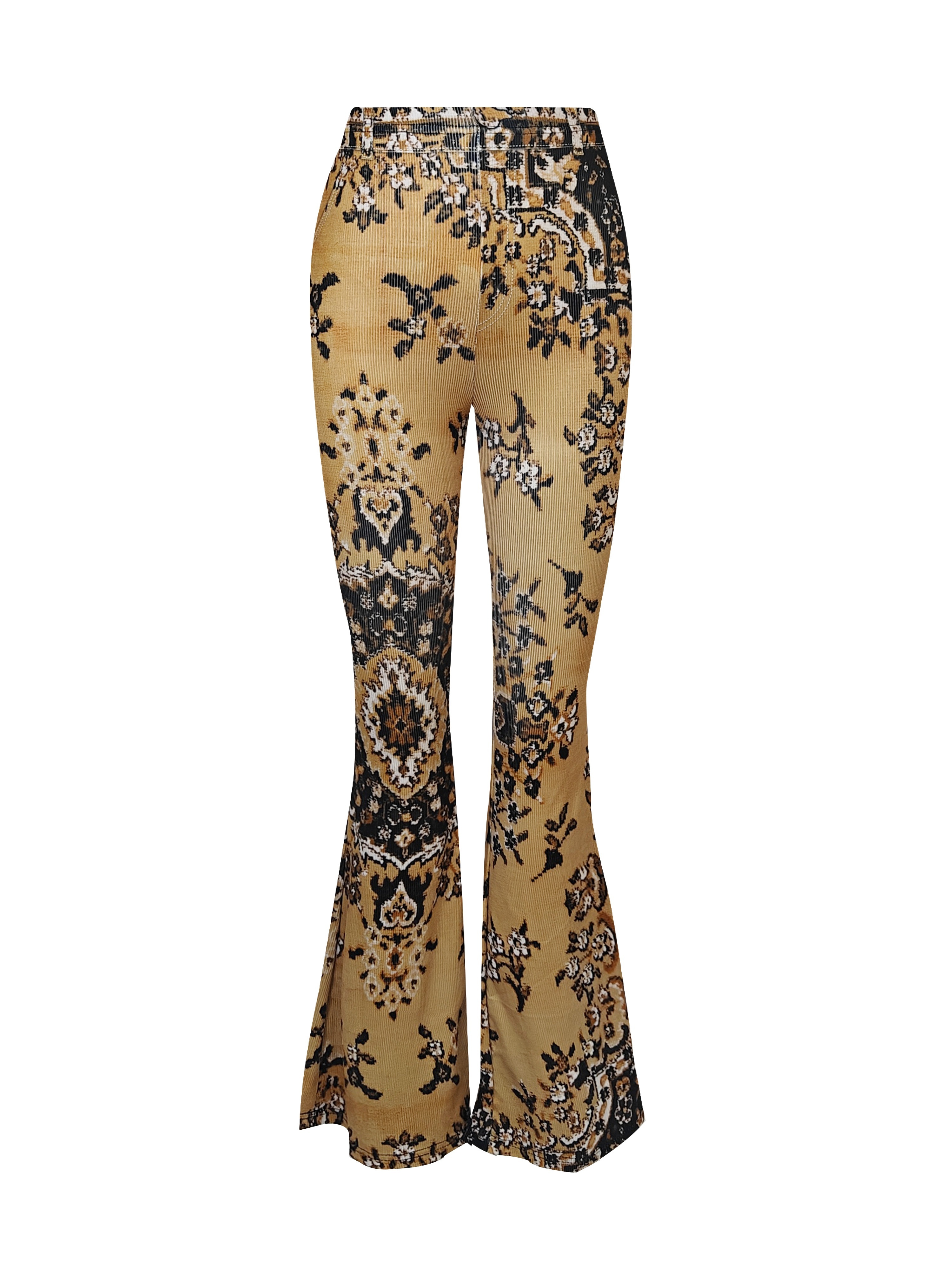 Ethnic Print High Waist Pants, Casual Flare Leg Elastic Waist Pants,  Women's Clothing