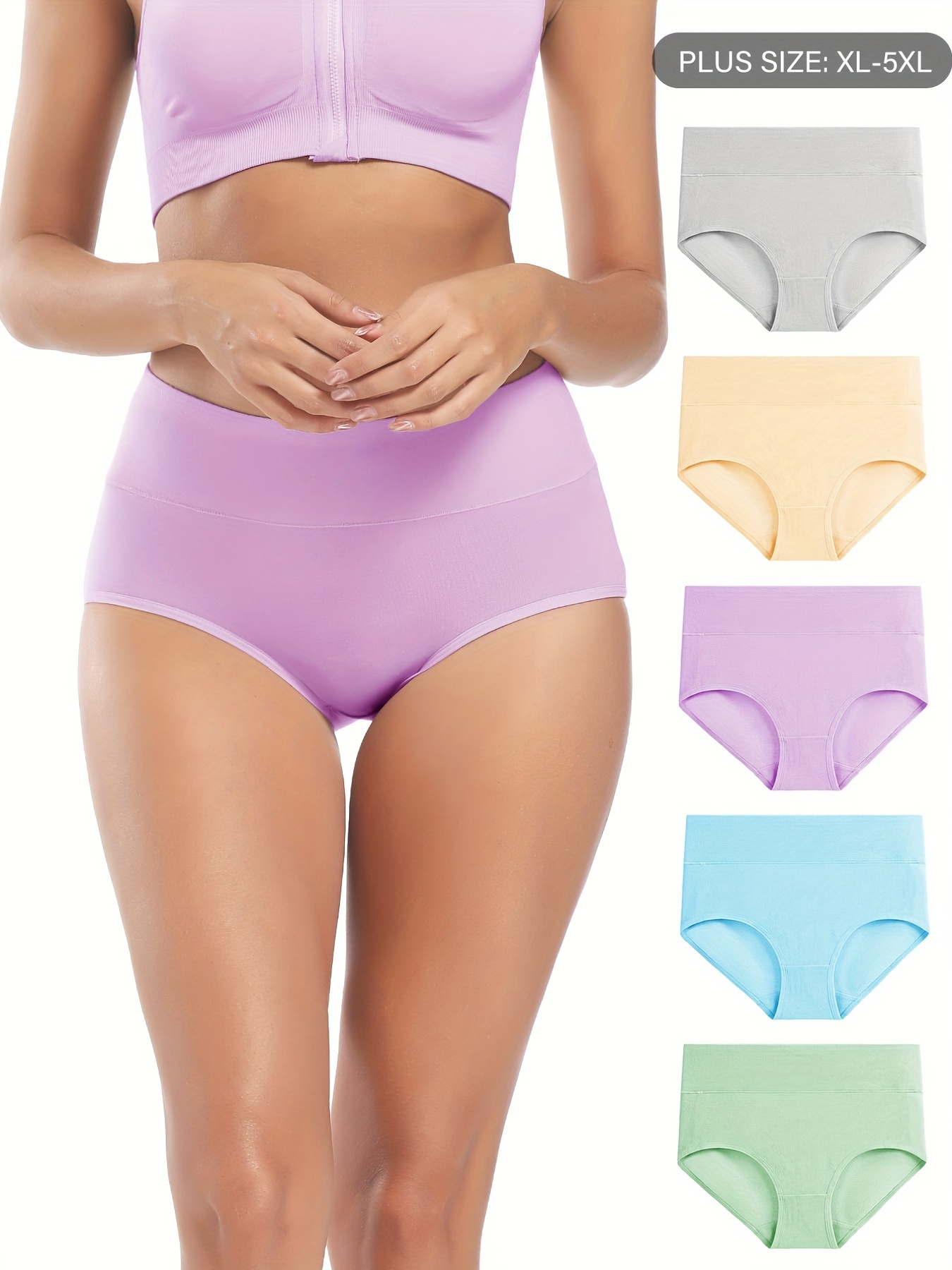 5-Pack Women Mid-Rise Soft Cotton Panties Solid Full Coverage Briefs Tummy  Control Panty Underpants Stretch Briefs