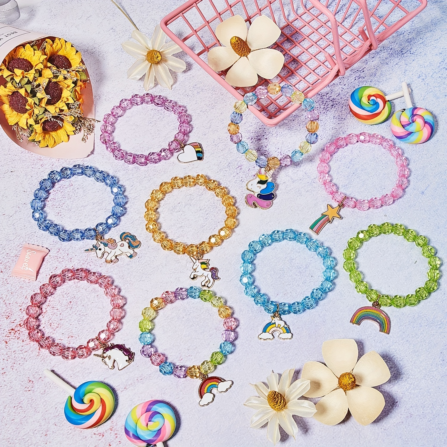Unicorn Rainbow Pendant Children's Bracelet Transparent Acrylic Children's  Beaded Bracelet Children's Party Small Gift - Temu