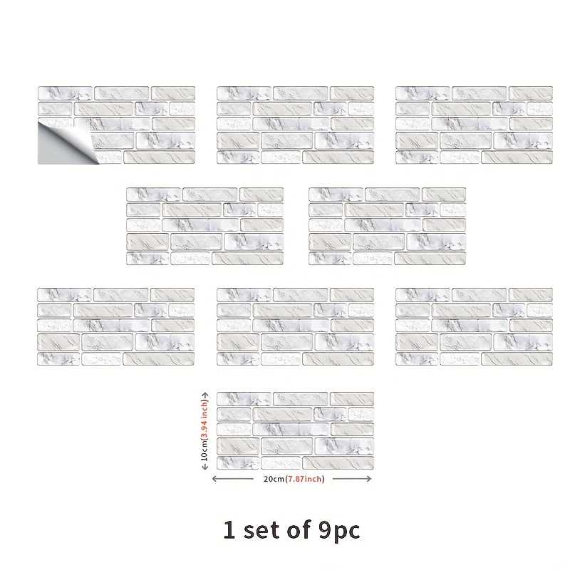 9pcs Bathroom Bedroom Room Self-adhesive Waterproof, Scratch-proof, Oil-free Cutting Wall Sticker