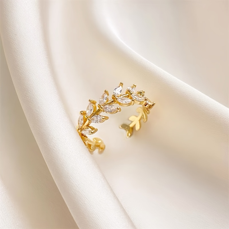 Adjustable Leaf Ring with Sparkling Cubic Zirconia