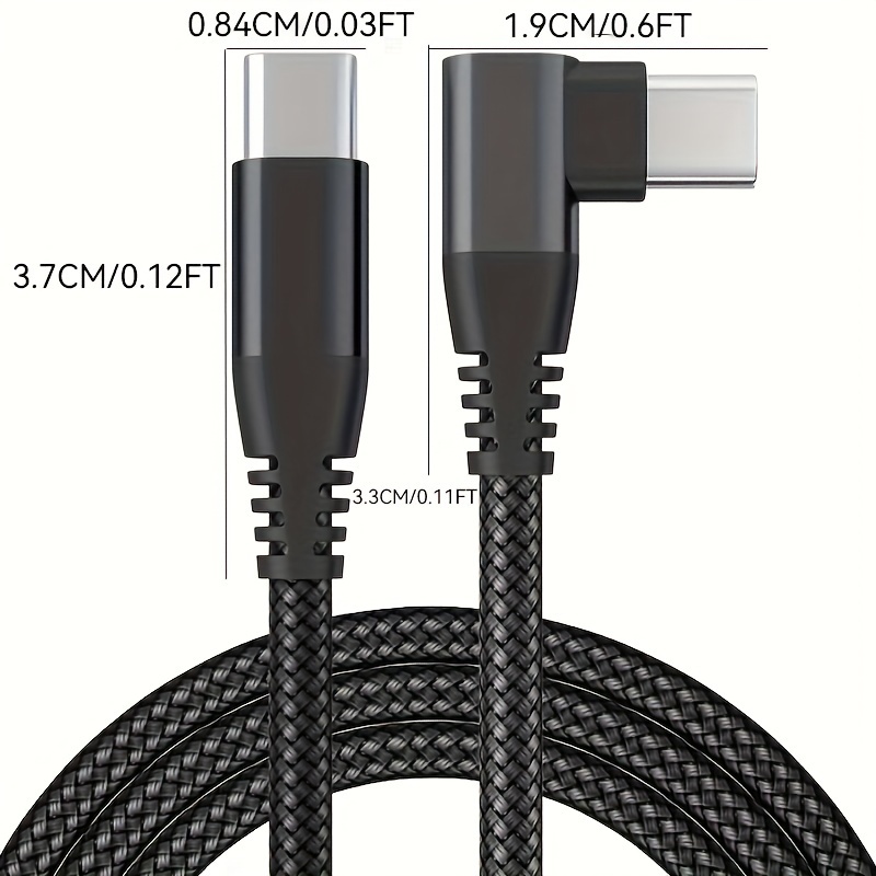 Cable USB C a USB C de 60 W, 1 pie, paquete de 3 unidades de 90 grados tipo  C, cable trenzado corto en ángulo recto USBC cable de carga rápida – Yaxa  Colombia