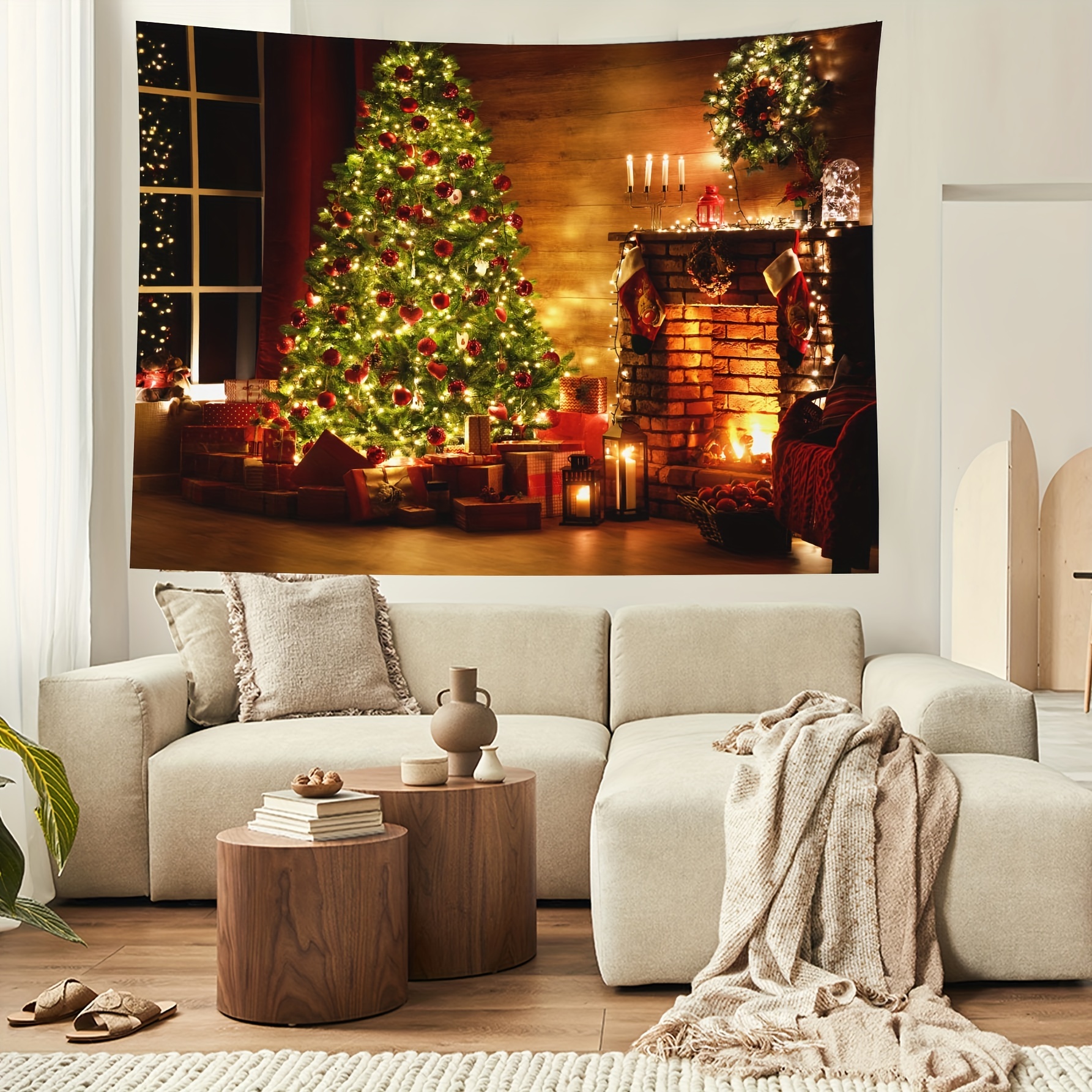 Christmas Fireplace Tapestry Christmas Holiday Tree Tapestry Temu