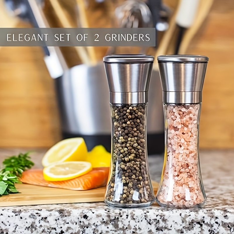 Gorgeous Salt and Pepper Grinder Set - Refillable Stainless Steel Shakers with Adjustable Coarse Mills - Enjoy Your Favorite Spices Fresh Ground