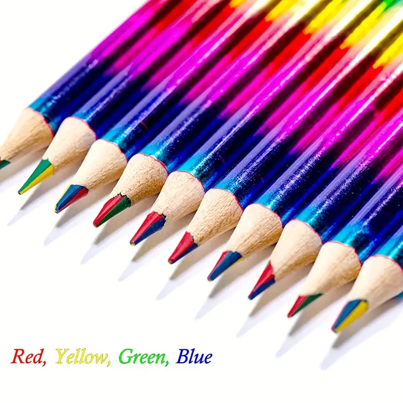 Showvigor Matite colorate in legno per bambini con rotolo di matita, 20  matite arcobaleno, 4 in 1 colori assortiti per disegnare, colorare,  disegnare