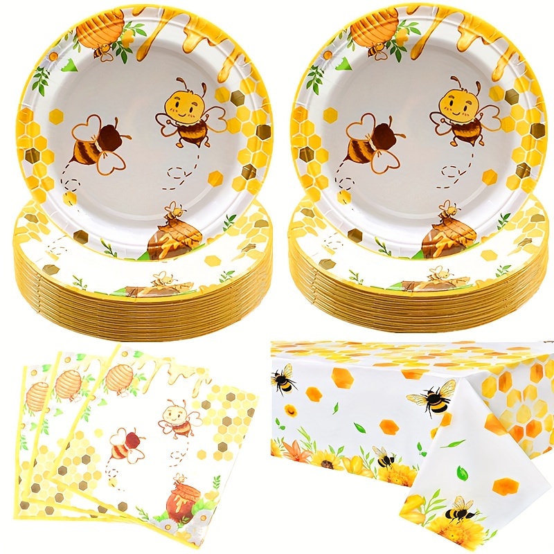 

Set, Bee Party Plates And Napkins, Happy Bee Day Party Supplies For Honey Bee Party Tableware Set, Dinner Dessert Cake Plates, Lunch Napkins And Yellow Bee Tablecloth, For Bee Birthday Supplies