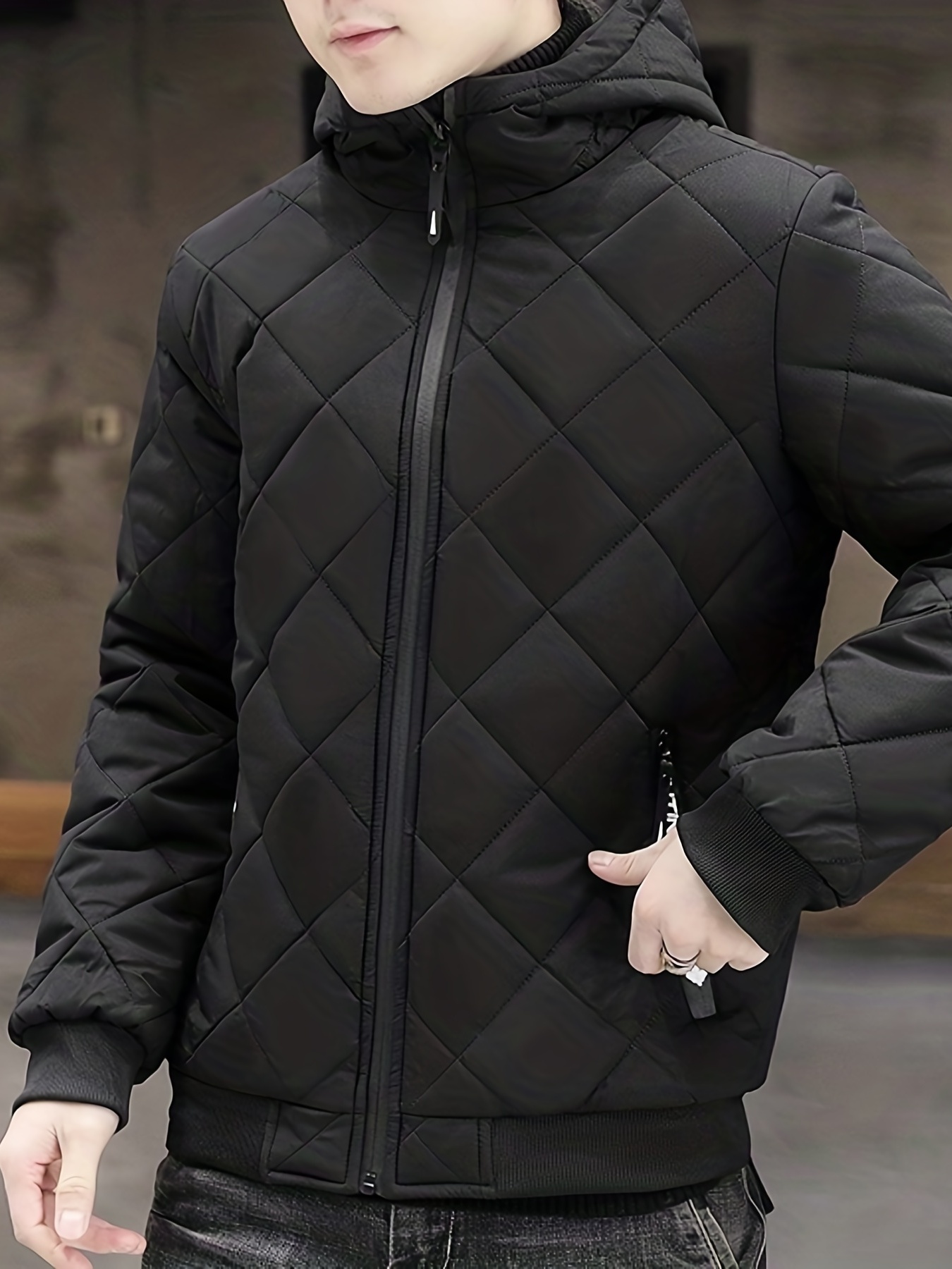 Warm Winter Plush Hooded Jacket, Men's Casual Zip Up Warm Quilted Jacket  For Fall Winter Outdoor