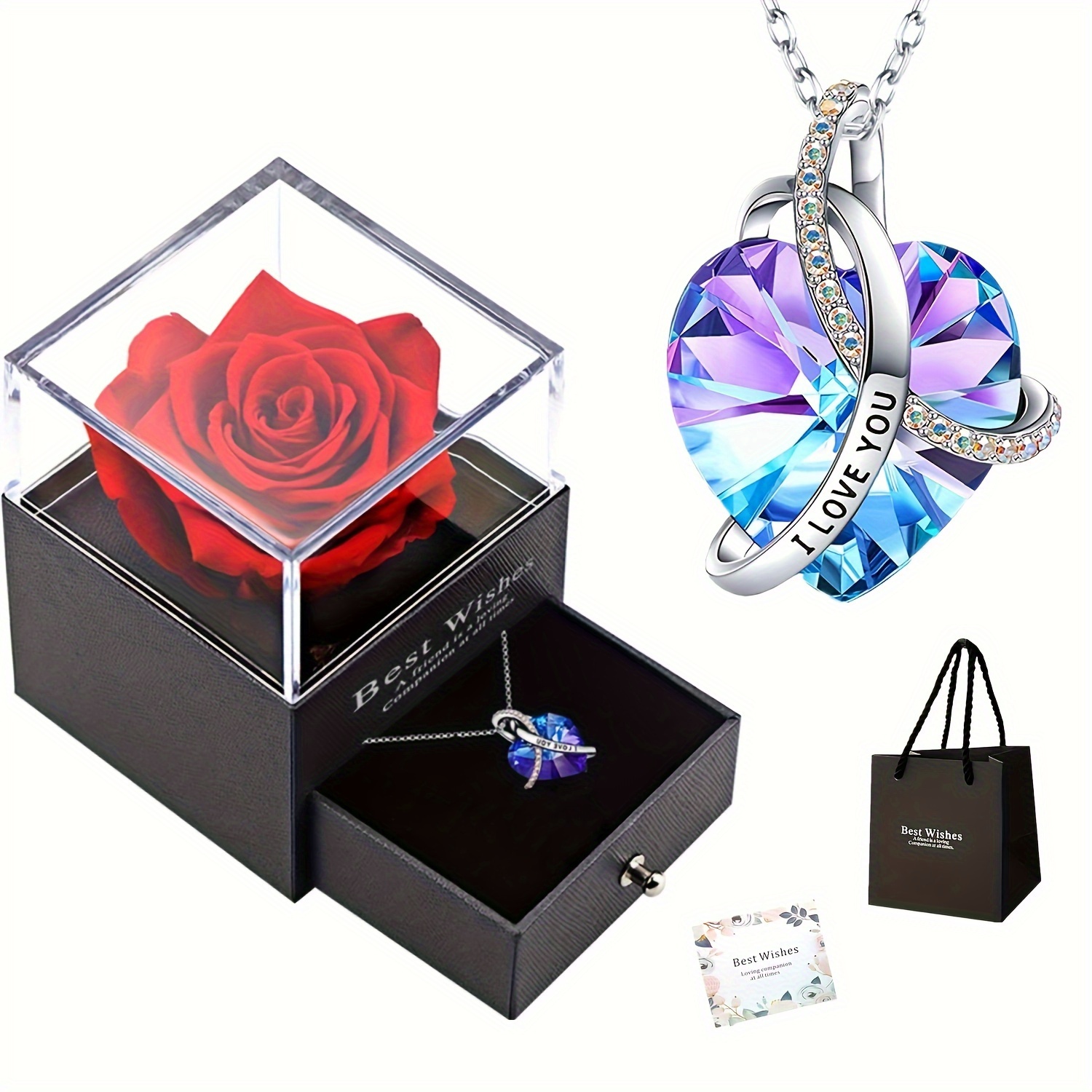 Artificial Red Rose Heart Shaped Pendant Necklace Eternal - Temu United  Kingdom