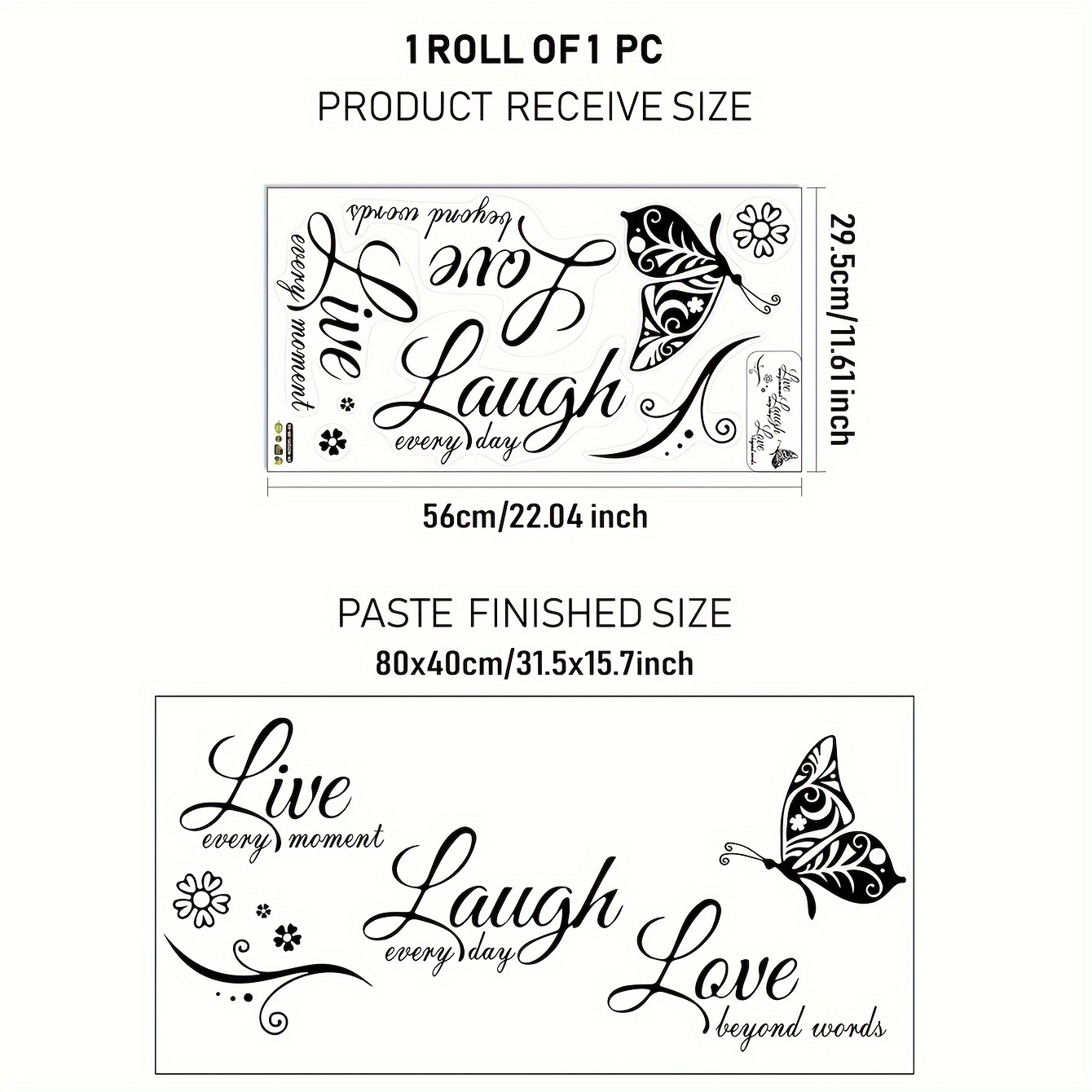 Positive Quote Wall Sticker, Live Laugh Love, Butterfly Pattern Self ...