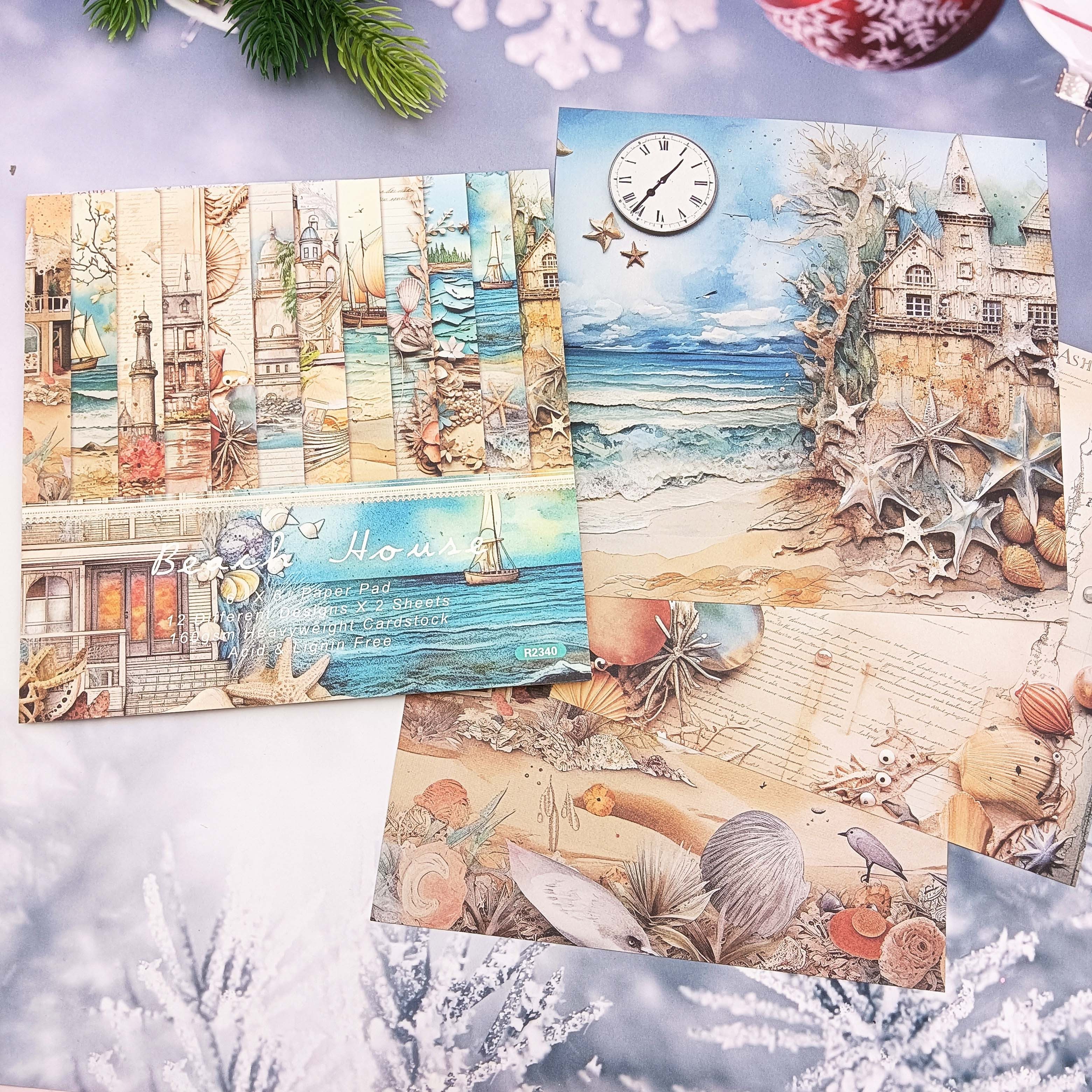 

24 Sheets - 6"x6" - Beach House Pattern Paper Pad, Art Papers For Gift Album Art, Decorative Craft Paper, For Diy Christmas Retro Decoration, Printed Paper Card Decoration - Alinacutle