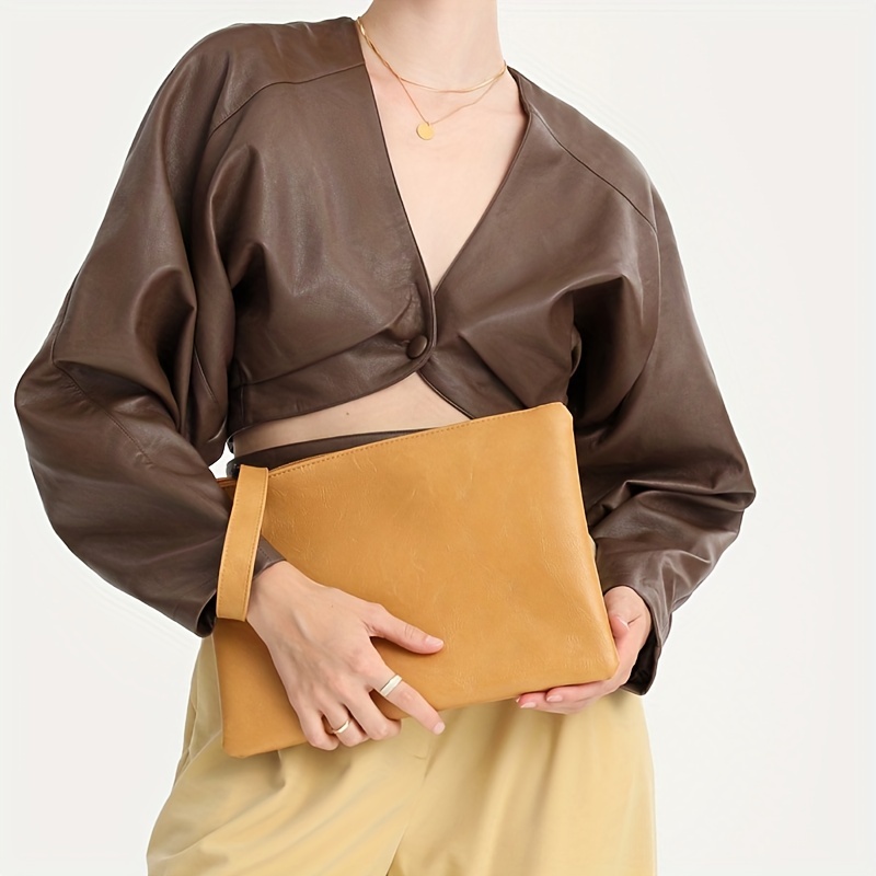Women PU Leather Envelope Bag Female Solid Color Zipper Luxury Brand  Designer Handbags Clutch Bag Trendy Briefcase Pouch Purse