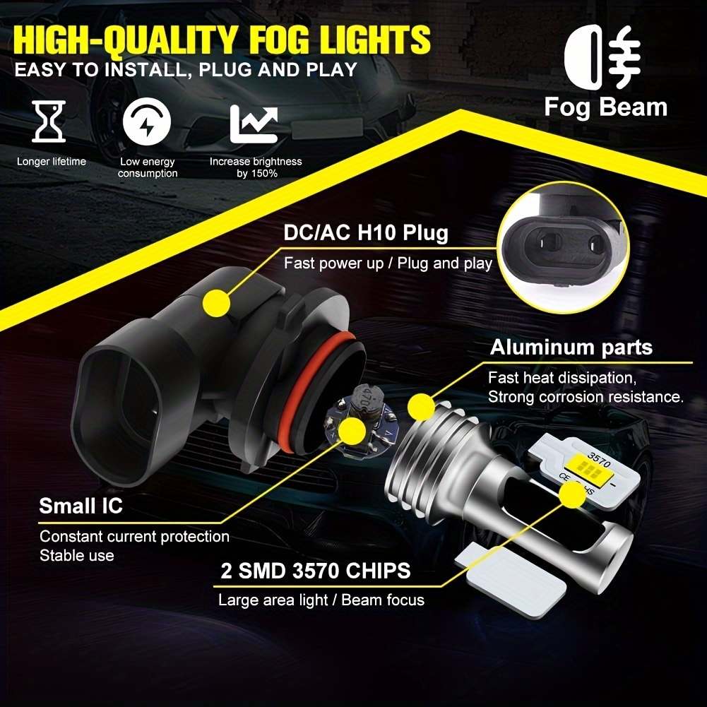 H10 9005 9006 9145 9140 3570 Chip Led Fog Light Bulbs 6000k - Temu