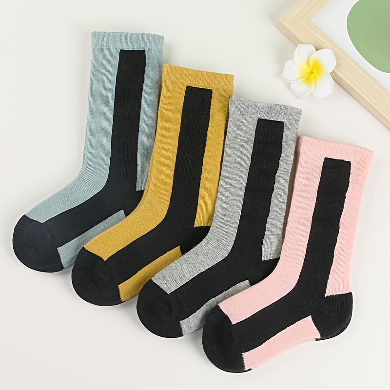 12pairs Girls Kids Breathable Comfy Crew Socks, Fashion Color Block Socks,  Children's Socks