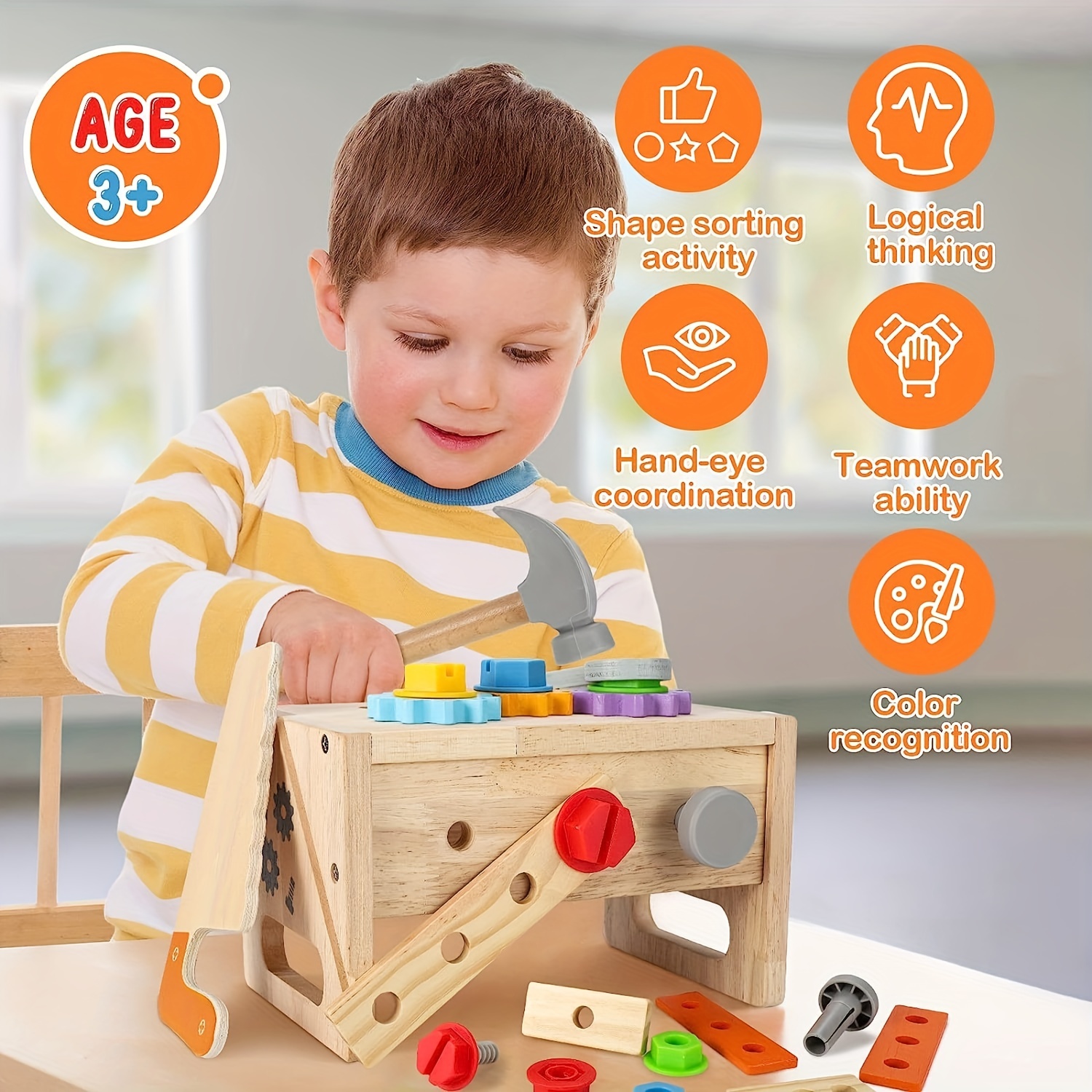 Juego de herramientas de madera para niños, juguetes Montessori para niños  de 2, 3, 4, 5 años, 29 piezas, juegos de herramientas para niños, juegos