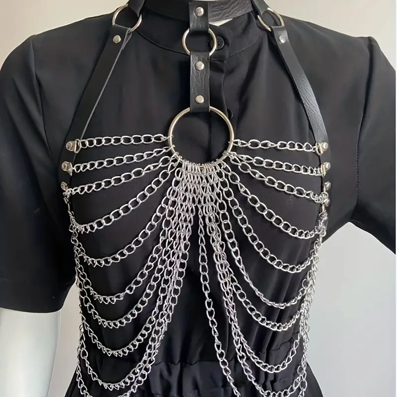 Gothic Pu Leather Body Chains Harness Jewelry Bra Top Chest - Temu
