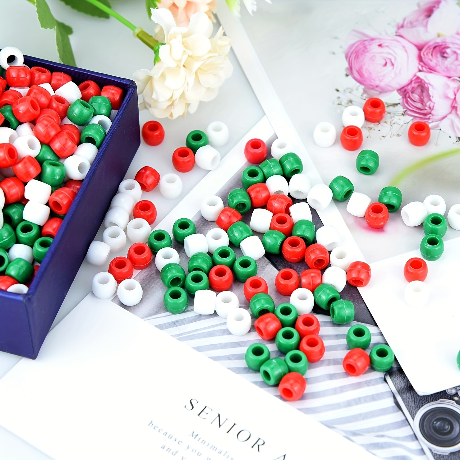 Whaline 1200PCs Christmas Beads Metallic Round Pony Beads with Elastic  String Red Green Silver Gold Plastic Craft Beads for Jewelry Making  Necklace
